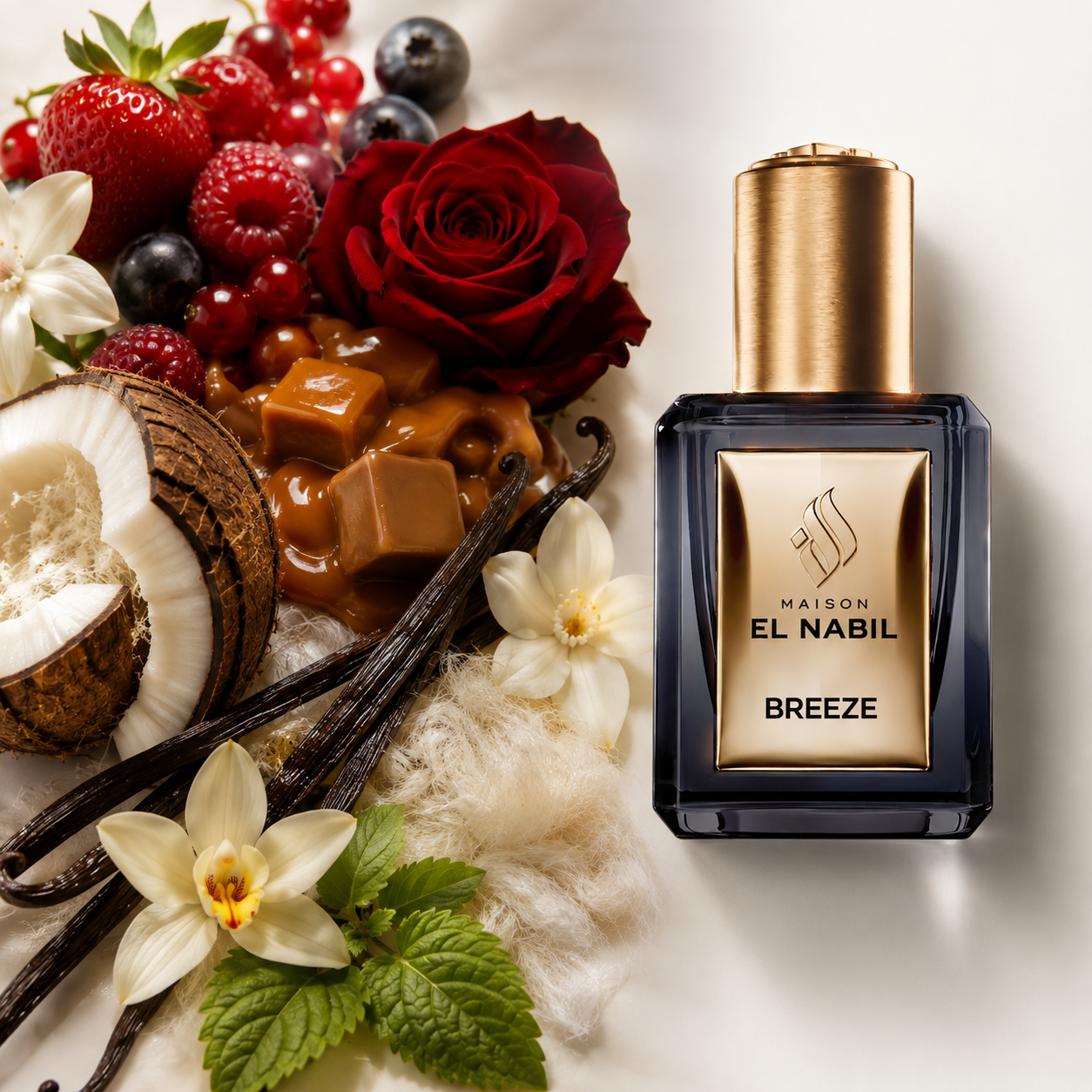 Breeze - дамско арабско парфюмно масло от Maison El Nabil. червени плодове, роза, жасмин, карамел, пачули, ванилия. Гурме аромат