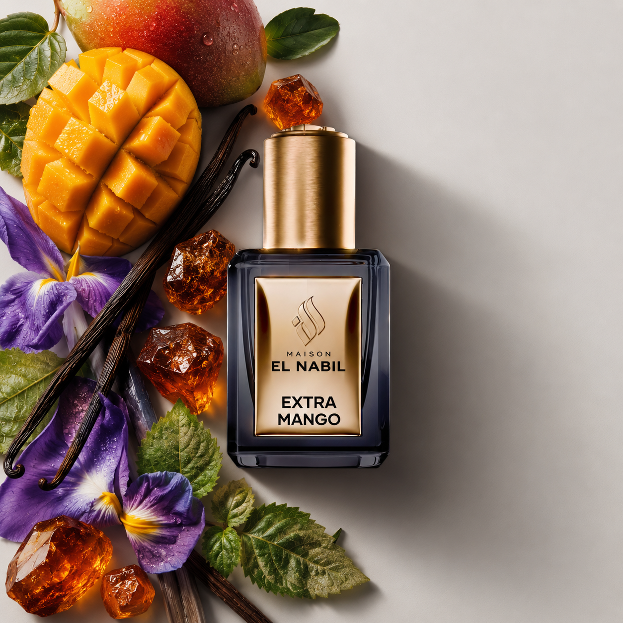 Extra Mango -парфюмно масло;от Maison El Nabil; Манго, ирис, кехлибар, ванилия, пачули Ароматна група: Плодово-цветни