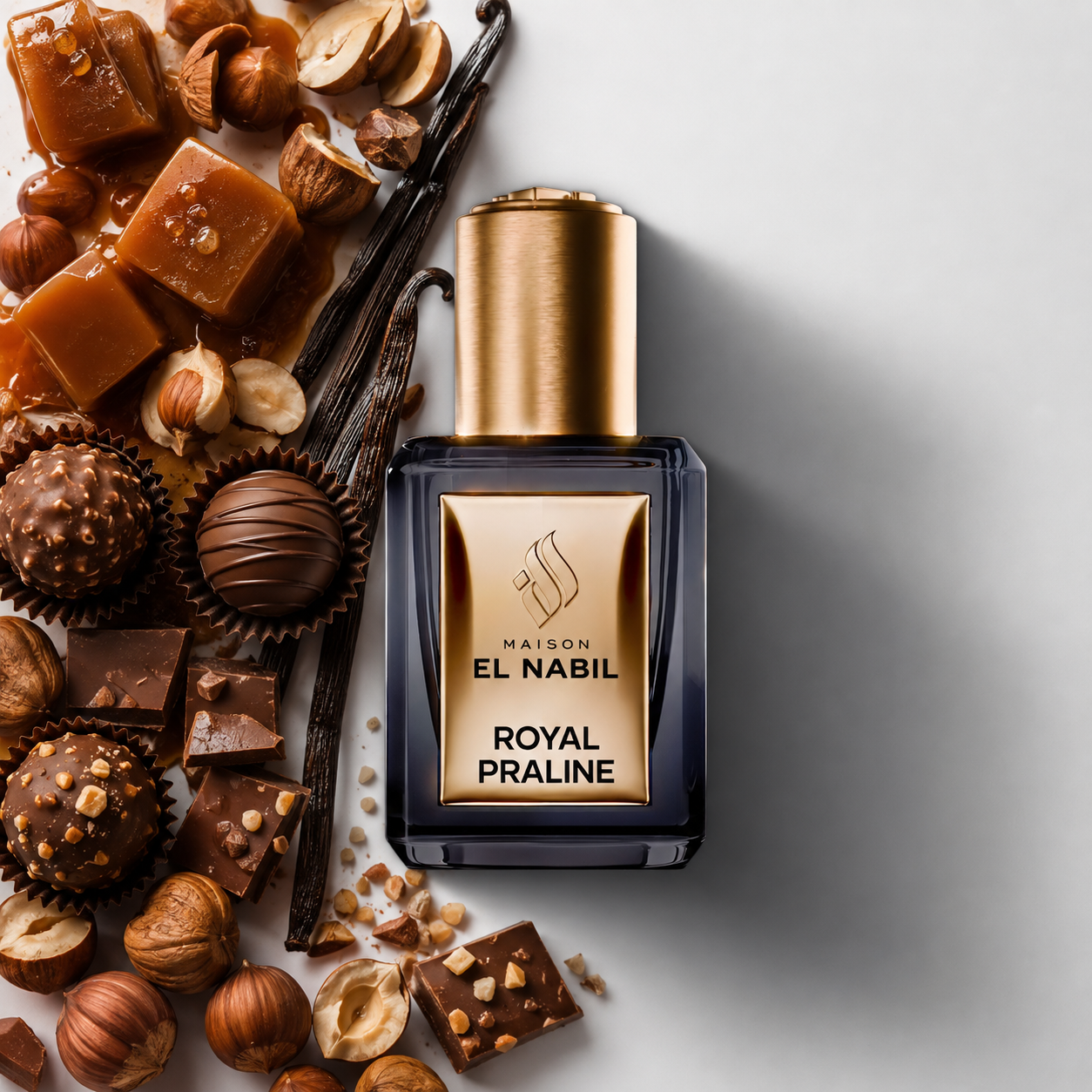 Royal Praline - дамско арабско парфюмно масло 5 мл Парфюмни нотки: Карамел, лешник, шоколад, ванилия, пралини Ароматна група: Гурме – ориенталски
